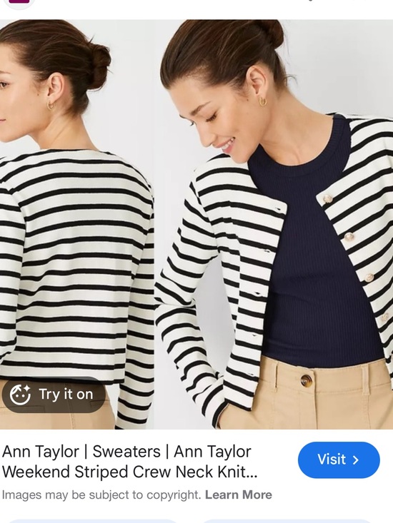 Ann Taylor Sweaters - Ann Taylor Black and White Striped Crew Cardigan